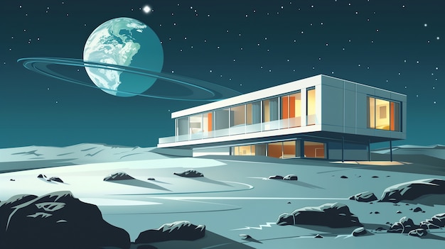 Free photo fantasy house on the moon illustration