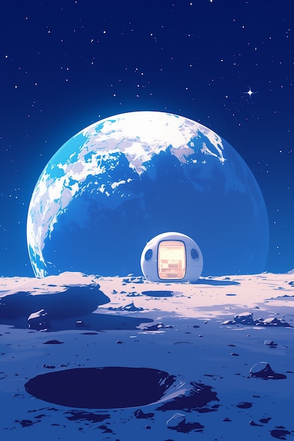 Fantasy house on the moon illustration