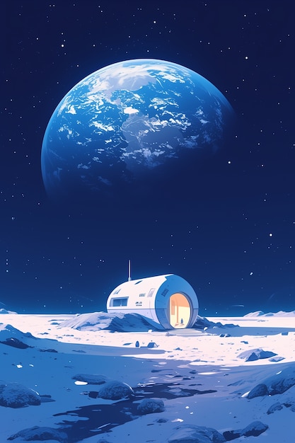 Free Photo fantasy house on the moon illustration