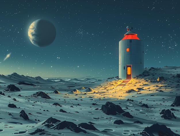 Free Photo fantasy house on the moon illustration