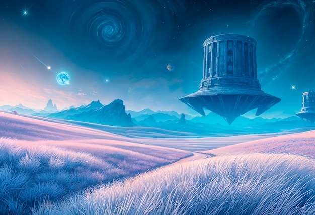 Fantasy landscape of alien planet illustration