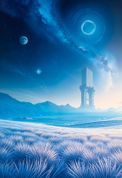 Fantasy landscape of alien planet illustration