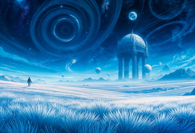 Free photo fantasy landscape of alien planet illustration