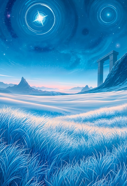 Fantasy landscape of alien planet illustration