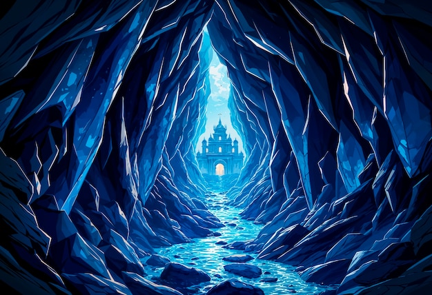 Fantasy landscape of cave illustration