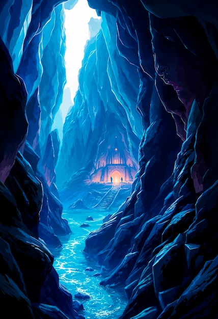 Free Photo fantasy landscape of cave illustration