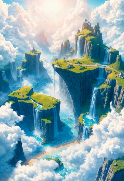 Free Photo fantasy landscape of floating islands illustration