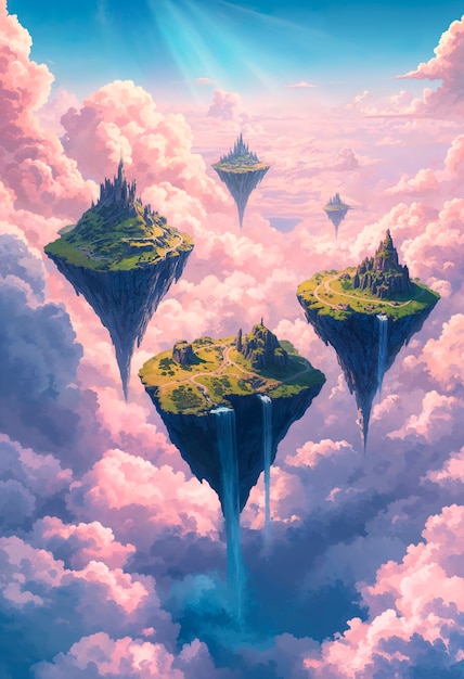 Free Photo fantasy landscape of floating islands illustration