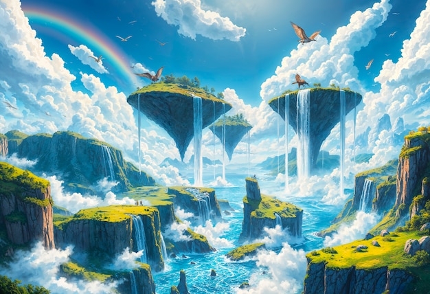 Free Photo fantasy landscape of floating islands illustration