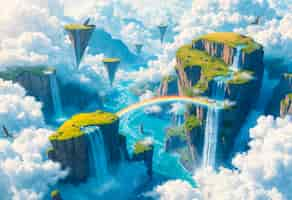 Free photo fantasy landscape of floating islands illustration