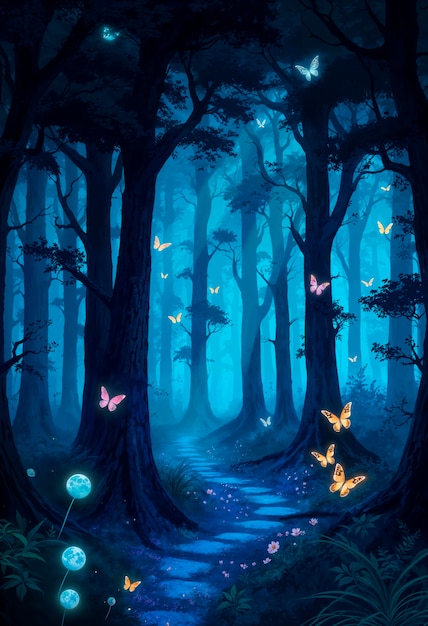 Free Photo fantasy landscape of magical forest illustration