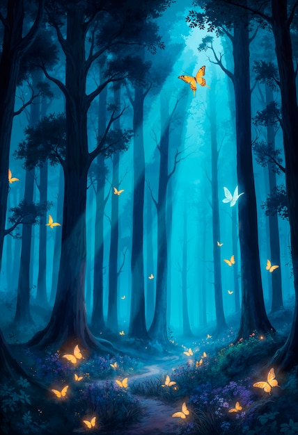 Free Photo fantasy landscape of magical forest illustration