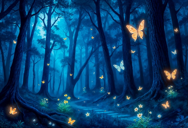 Free Photo fantasy landscape of magical forest illustration