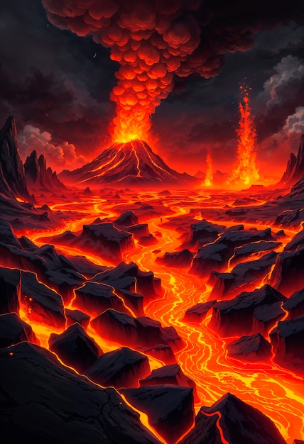 Free photo fantasy landscape of volcano illustration