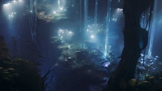 Fantasy marine landscape with bioluminescent nature