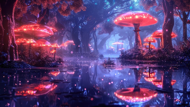 Free Photo fantasy mushroom landscape