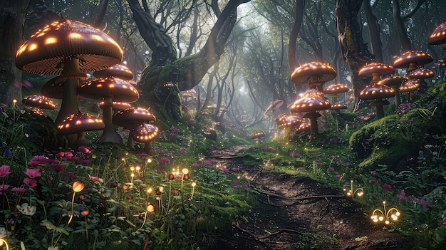 Free Photo fantasy mushroom landscape