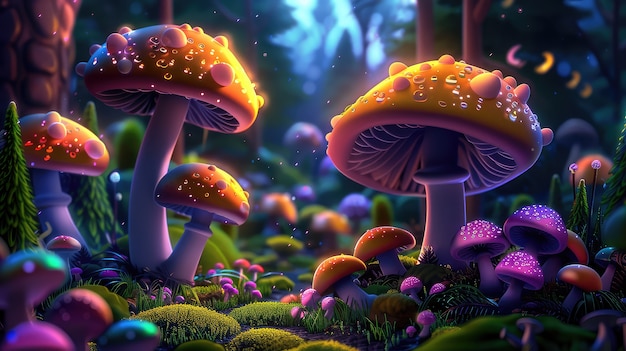 Free Photo fantasy mushroom landscape