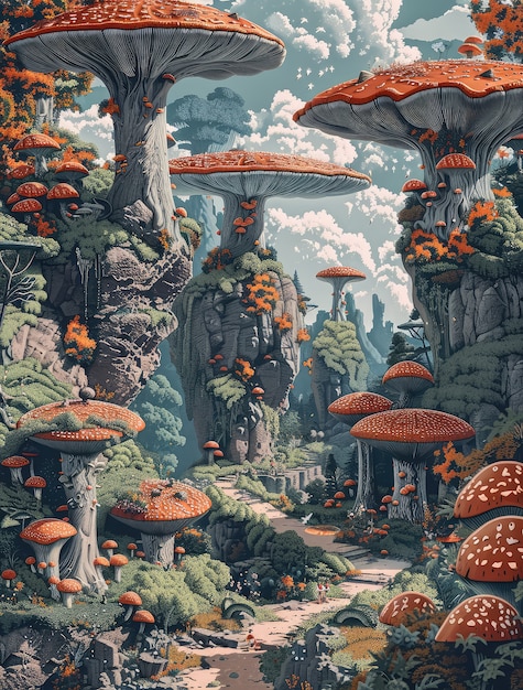 Free photo fantasy mushroom landscape