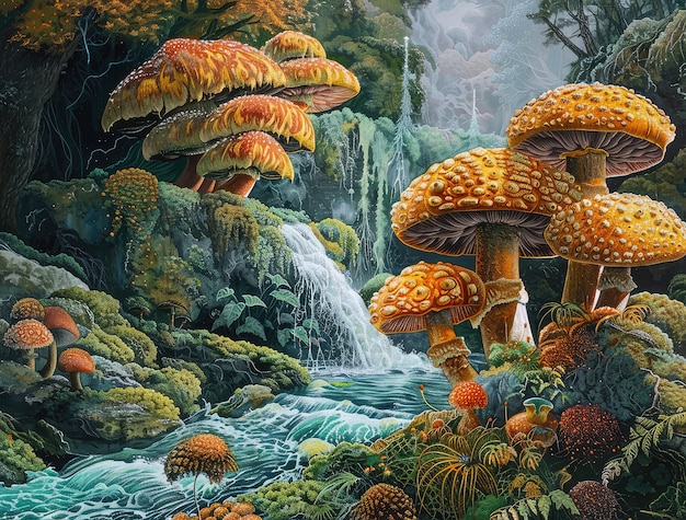 Free Photo fantasy mushroom landscape