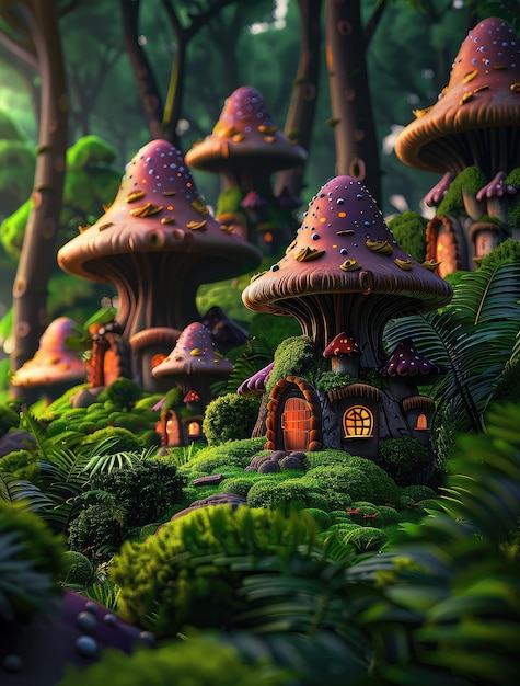 Free Photo fantasy mushroom landscape