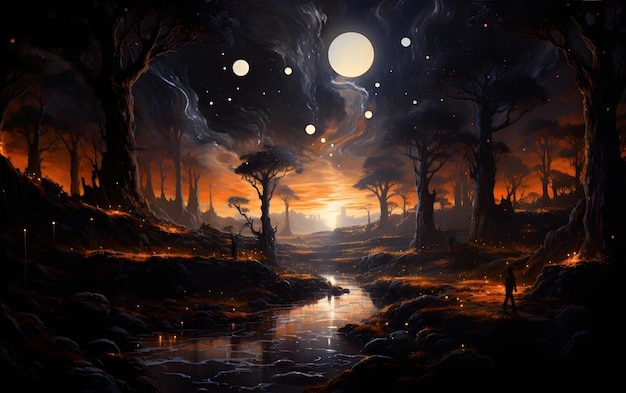 Free Photo fantasy night landscape illustration