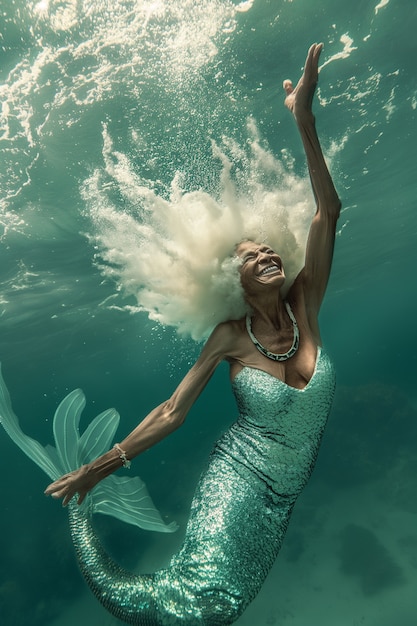 Free Photo fantasy portrait of elderly mermaid woman