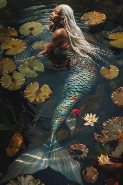 Free Photo fantasy portrait of elderly mermaid woman