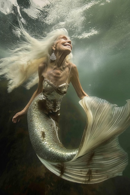 Free Photo fantasy portrait of elderly mermaid woman