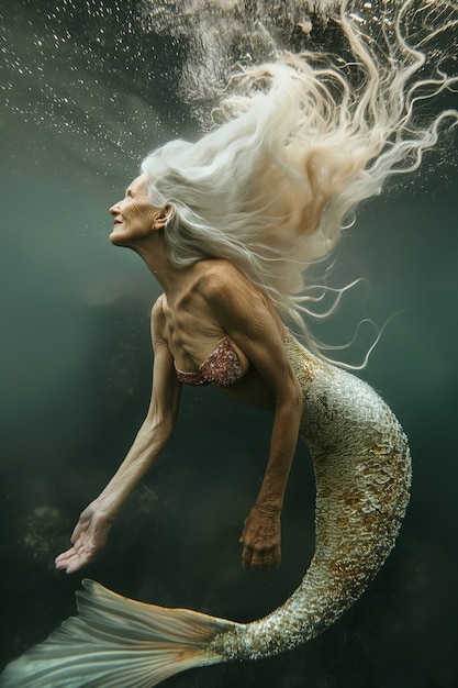 Free Photo fantasy portrait of elderly mermaid woman