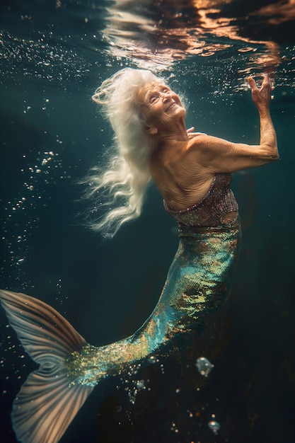 Free Photo fantasy portrait of elderly mermaid woman