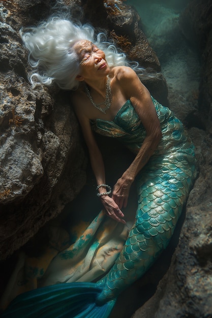 Free Photo fantasy portrait of elderly mermaid woman