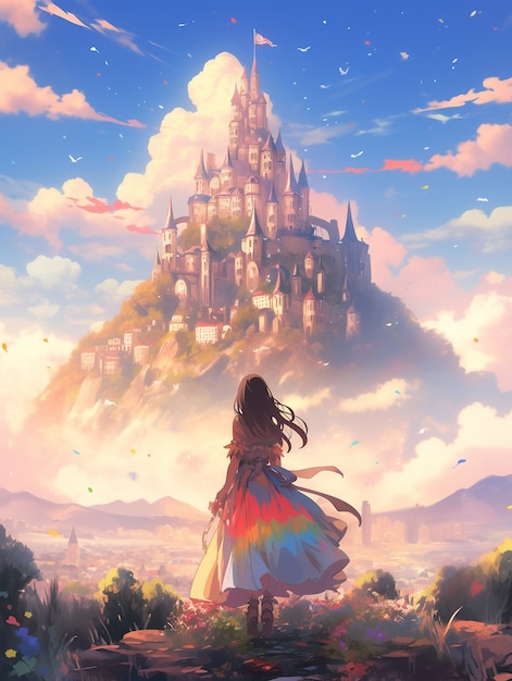 Free Photo fantasy scene in anime style