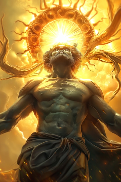 Free photo fantasy scene depicting the sun god's