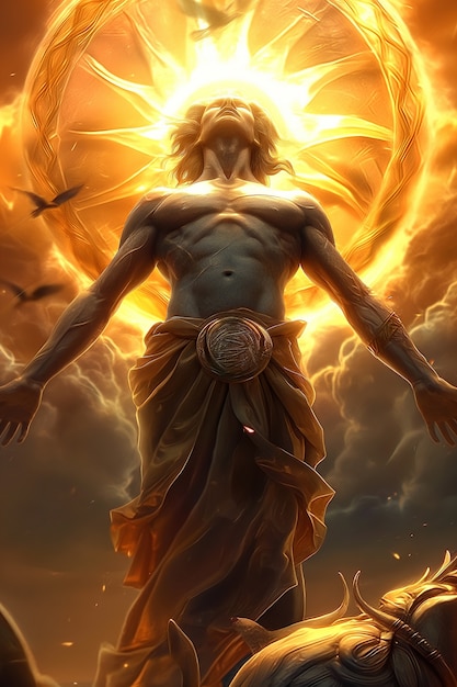 Free photo fantasy scene depicting the sun god's