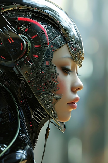 Free photo fantasy scene with futuristic robotic human character