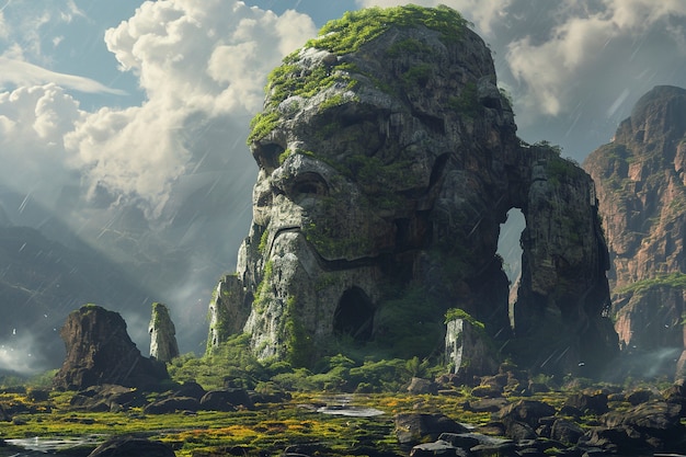 Fantasy scene with surreal landscape