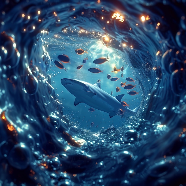 Free photo fantasy shark illustration in sea