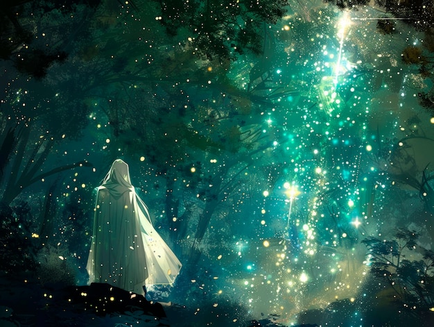 Fantasy shooting star landscape at night