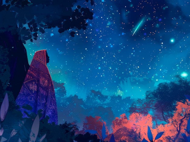 Fantasy shooting star landscape at night