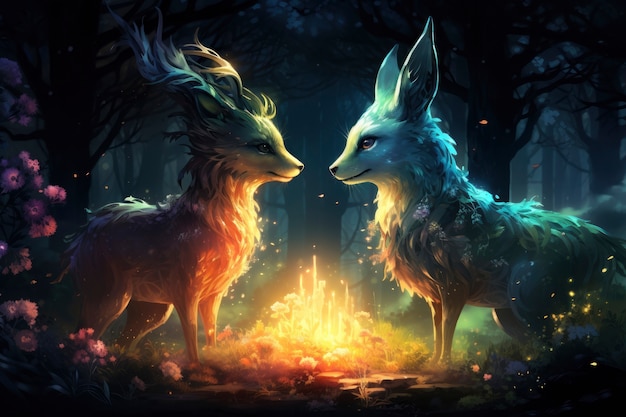 Fantasy style animals being in love