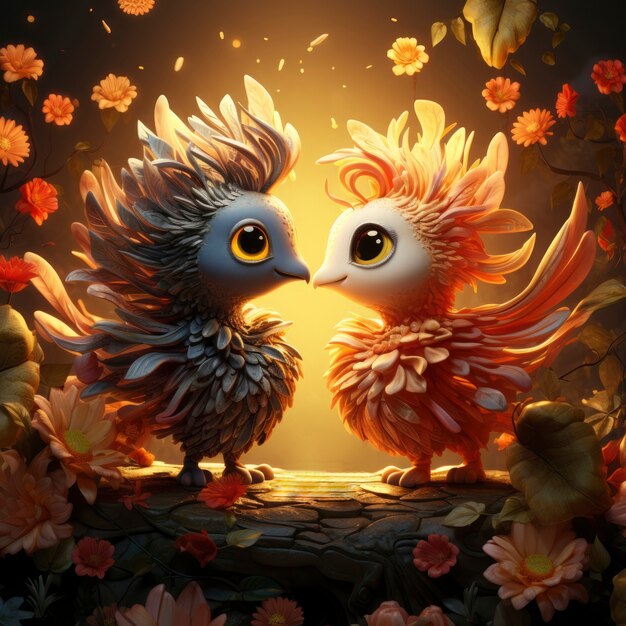 Fantasy style animals being in love