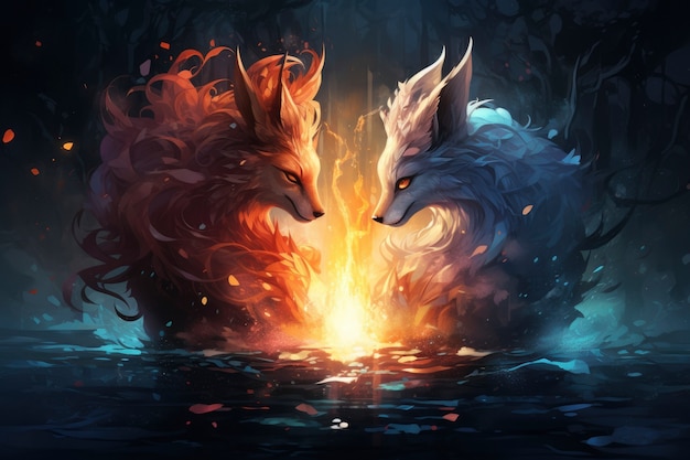 Fantasy style animals being in love