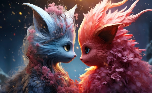 Fantasy style animals being in love