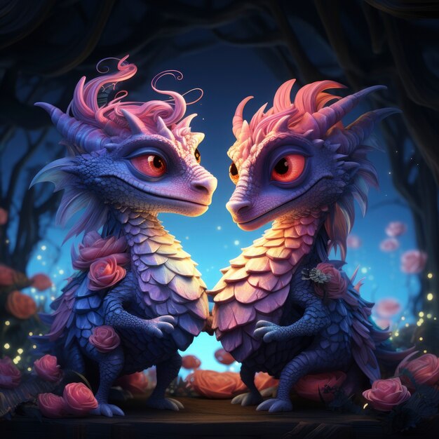 Fantasy style animals being in love