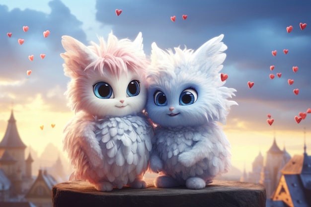 Fantasy style animals being in love