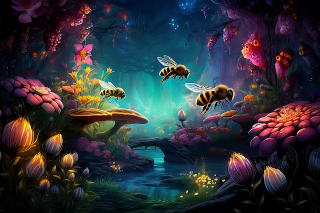 Free Photo fantasy style bee in nature