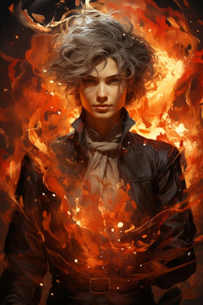 Free Photo fantasy style character on  fire