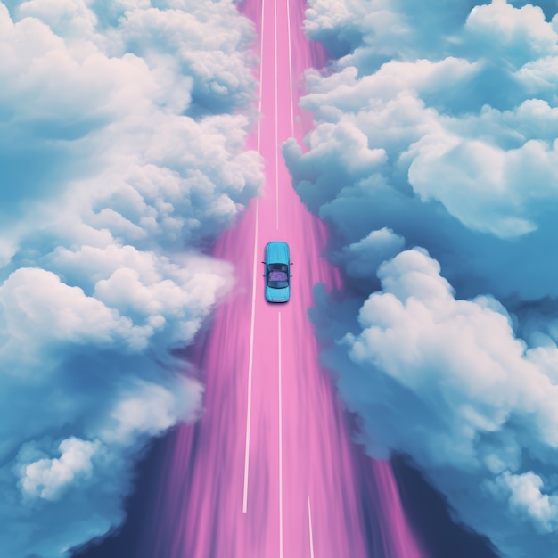 Free Photo fantasy style clouds and car