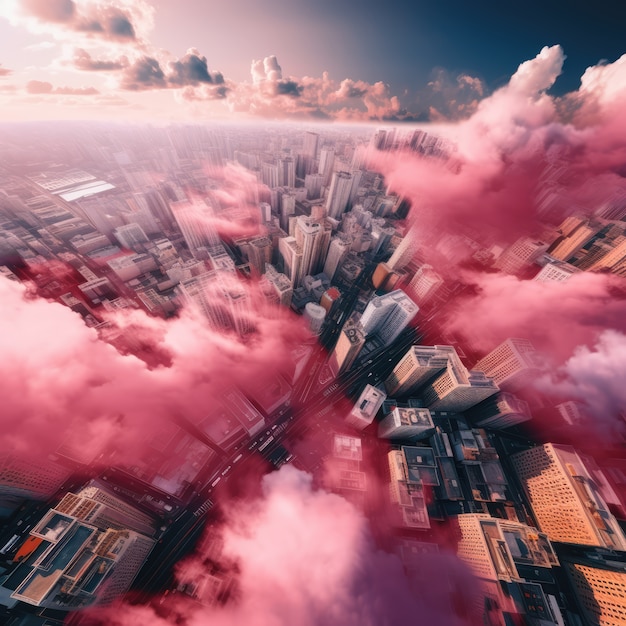 Free photo fantasy style clouds and city